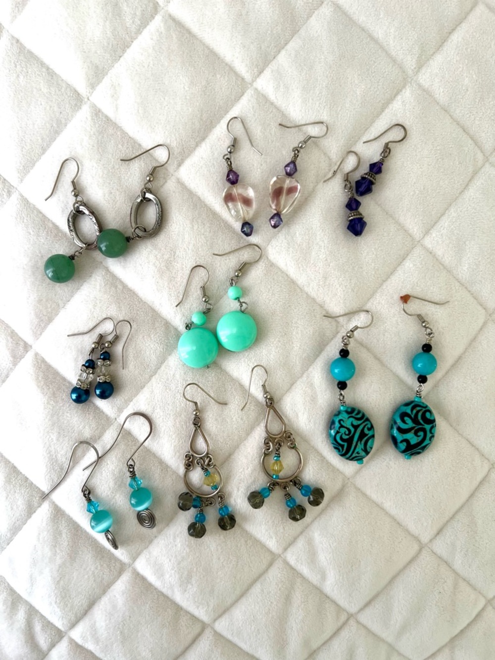 Assorted Y2K Turquoise & Blue Women's Beaded Dangle Earrings - Set